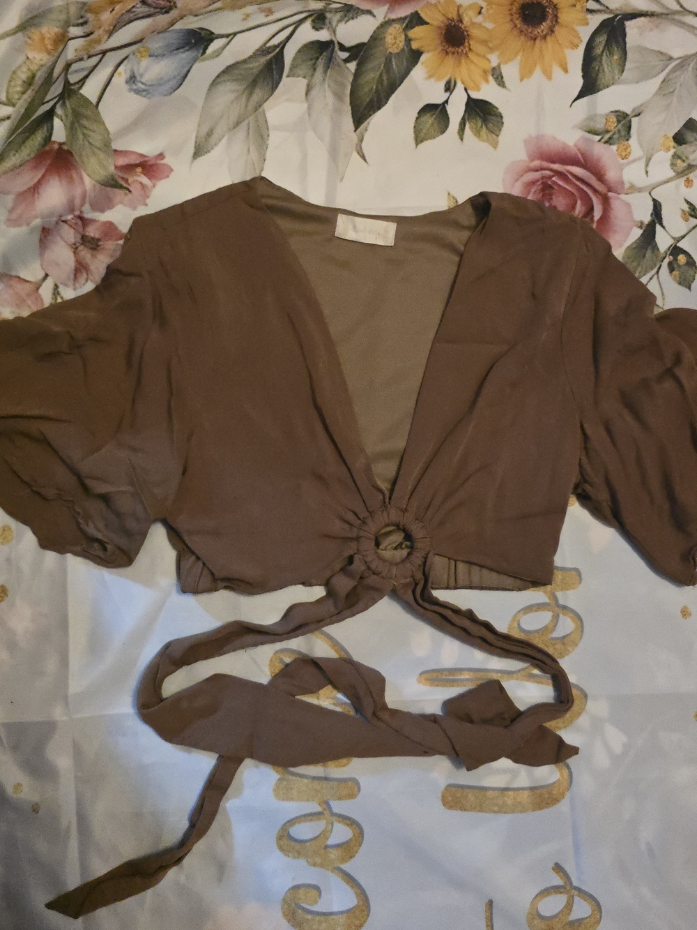 Altar'd State Chocolate Brown Tie-Front Crop Top